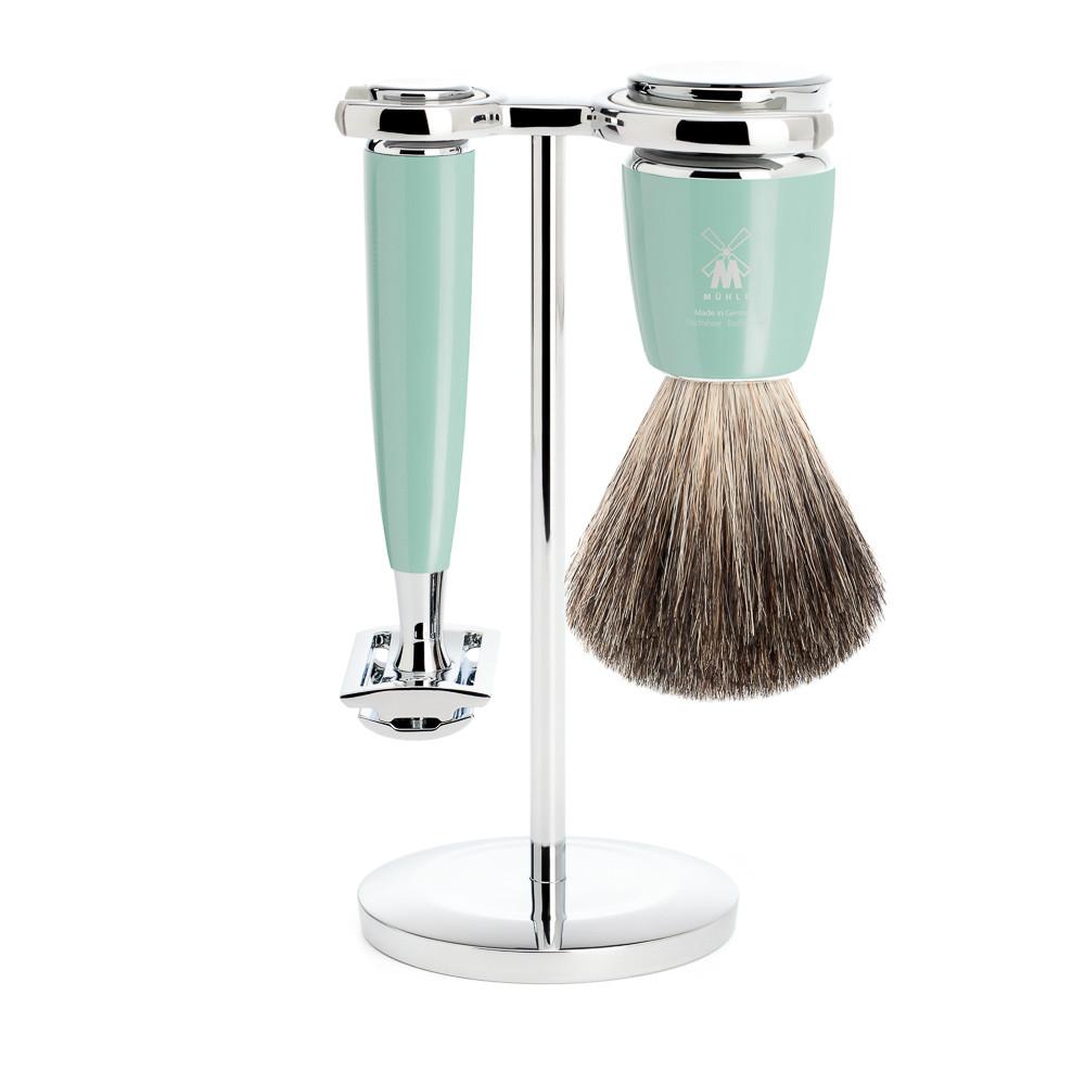Muhle Rytmo 3-Piece Shaving Set with Safety Razor and Pure Badger Brush, Mint Shaving Gift Set Discontinued 