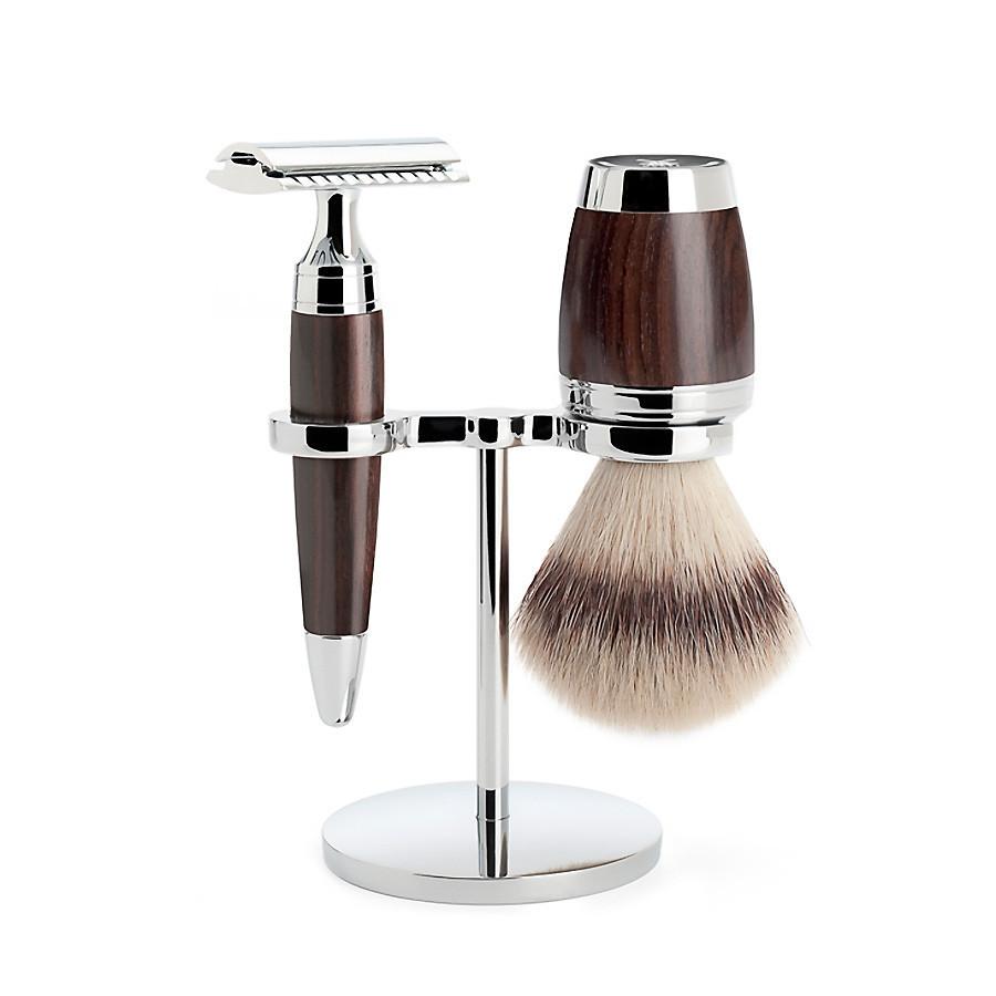 Muhle Stylo 3-Piece Shaving Set with Safety Razor and Silvertip Fibre Brush, African Blackwood Shaving Kit Discontinued 