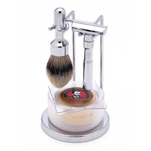 DOVO Merkur Futur 4-Piece Classic Wet-Shaving Set, Polished Chrome Finish Shaving Kit Merkur 