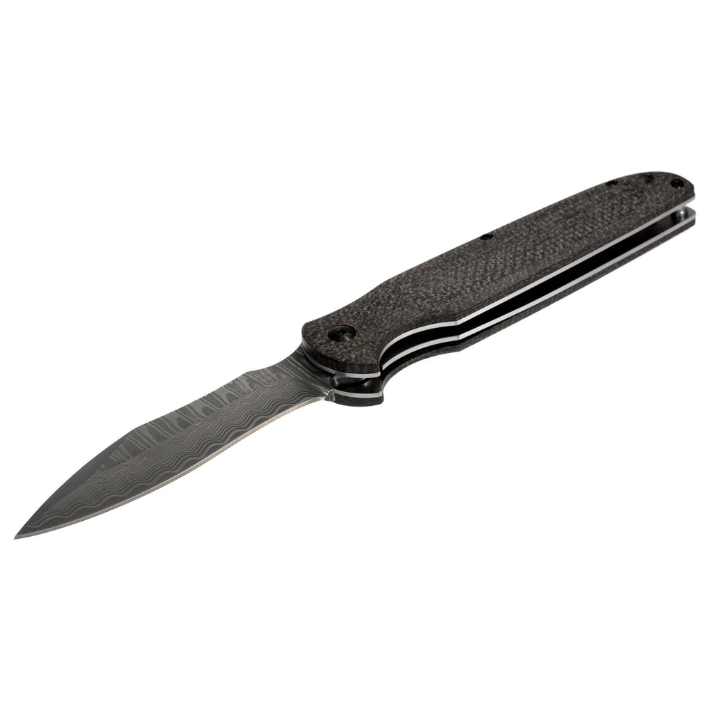 Hikari Higo Style Damascus Steel Folding Knife, Milled Canvas Micarta Handle Pocket Knife Japanese Exclusives 