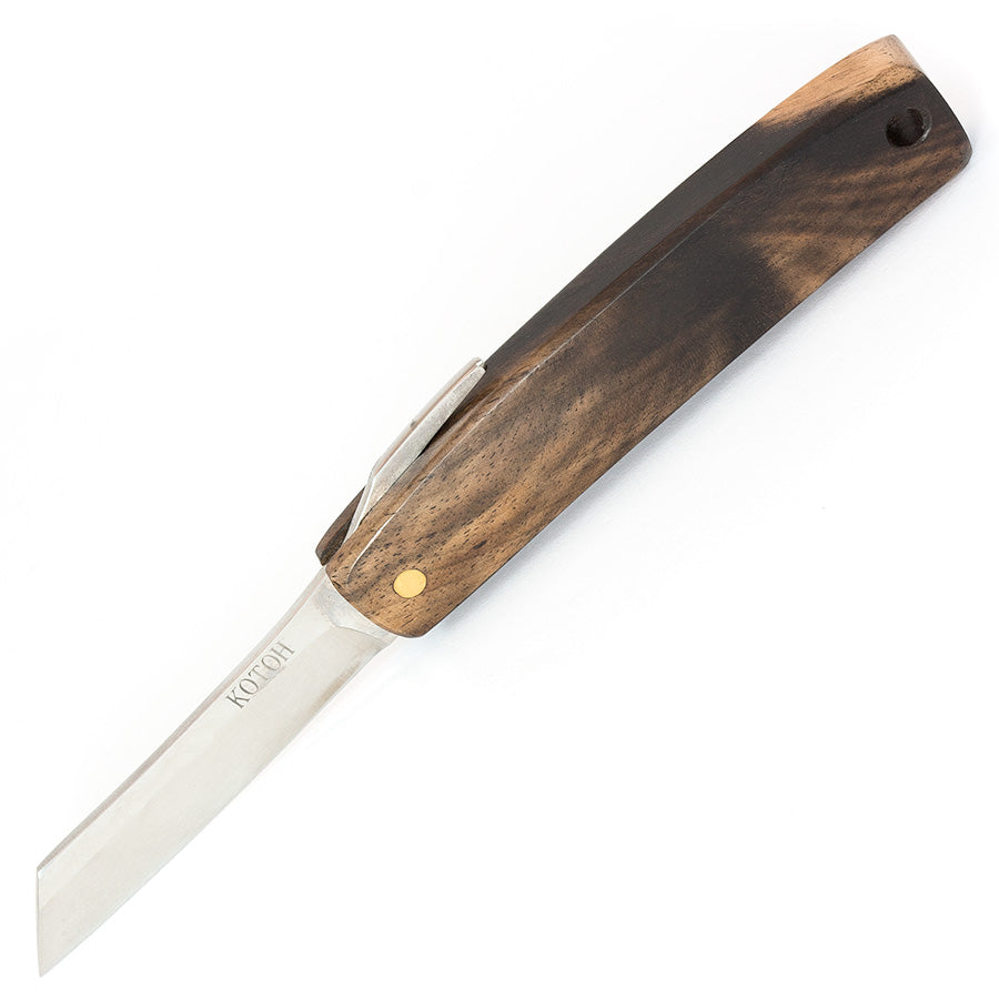 Kotoh Higo Folding Knife, Persimmon Wood Handle Pocket Knife Japanese Exclusives 
