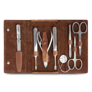 Nippes Solingen 7-Piece Manicure Set, Brown Leather Snap Case Manicure Set Nippes Solingen 