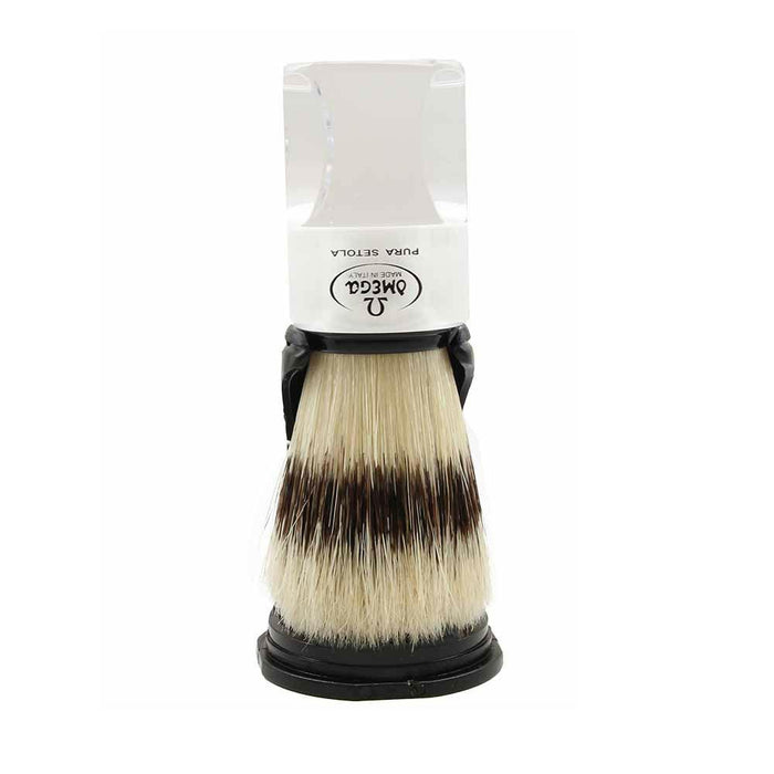 Omega 81020 Boar Bristle Shaving Brush, Classy Square Handle with Stand Boar Bristles Shaving Brush Omega 
