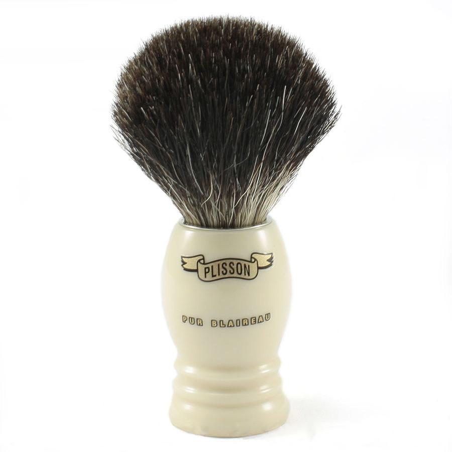 Plisson Pure Black Badger Shaving Brush, Faux Ivory Handle, Size 10 Badger Bristles Shaving Brush Plisson - Joris 