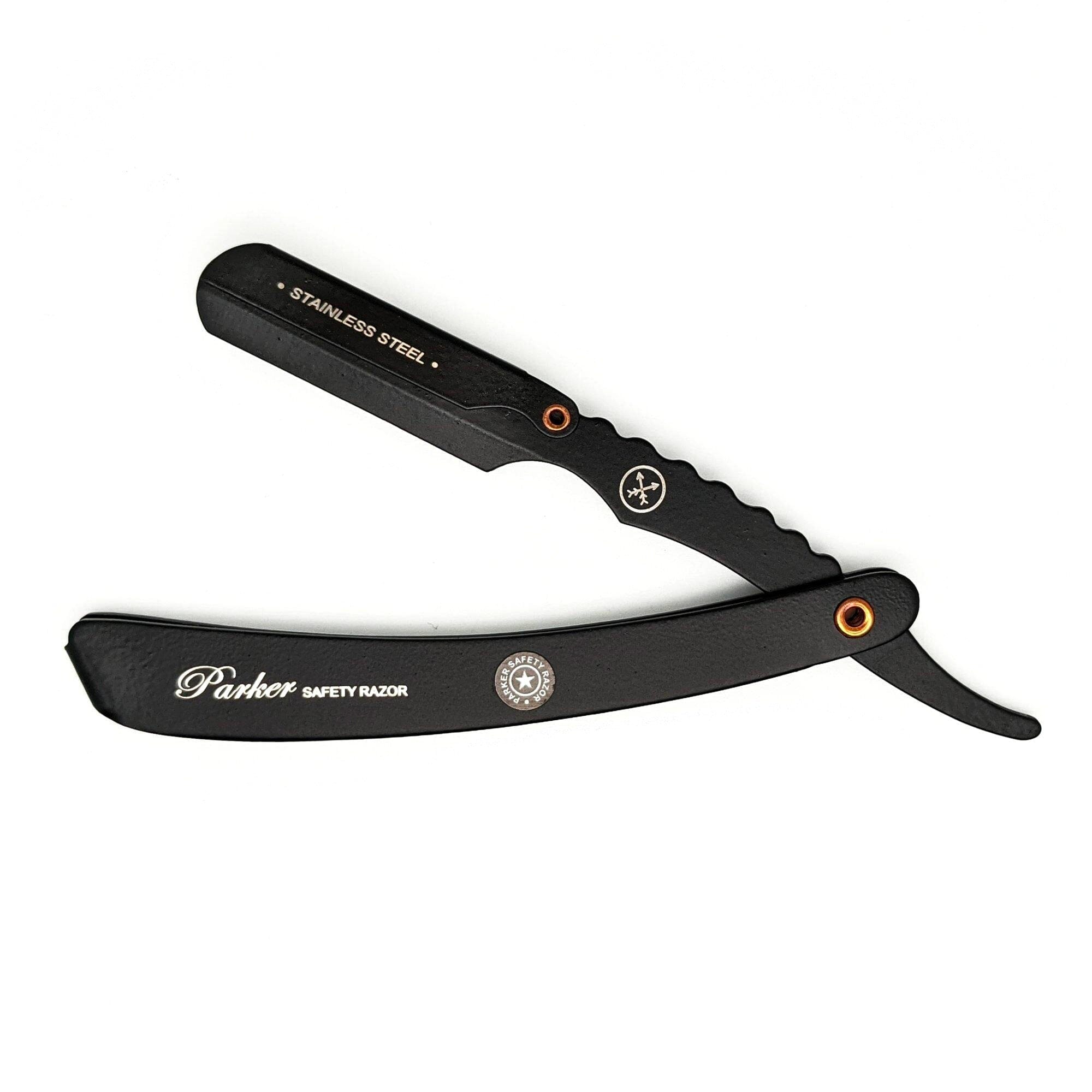 Barbers Razor Handle Parker PTABL Stainless Steel Adjustable Barber Razor, Black Handle ...