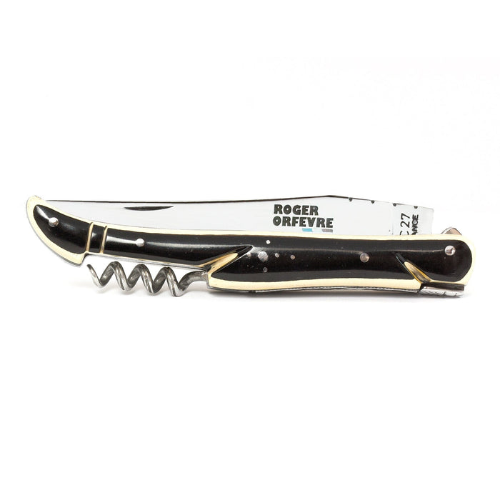 Roger Orfevre Laguiole 337 Folding Pocket Knife with Corkscrew, Black and Natural PaperStone Handle Pocket Knife Roger Orfevre 