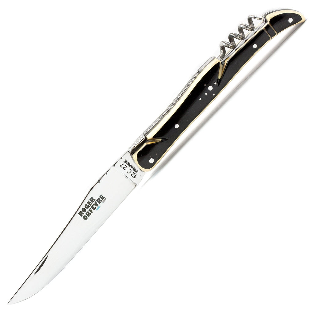 Roger Orfevre Laguiole 337 Folding Pocket Knife with Corkscrew, Black and Natural PaperStone Handle Pocket Knife Roger Orfevre 