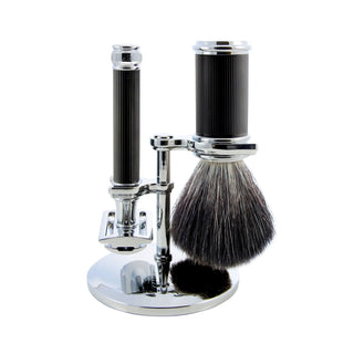 Edwin Jagger 3-Piece Set with Double Edge Safety Razor, Synthetic Brush and Stand Shaving Set Edwin Jagger Rubber Coated Black 