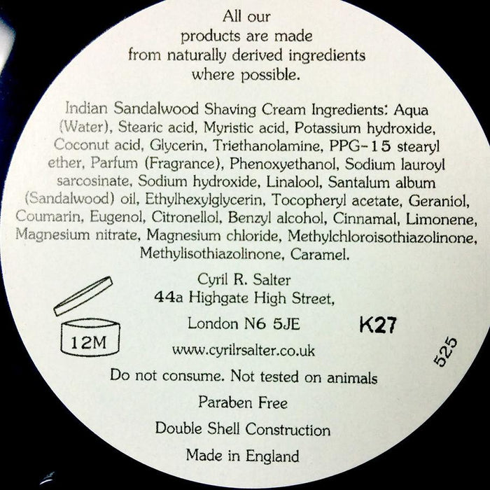 Cyril R Salter Indian Sandalwood Luxury Shaving Cream Shaving Cream Cyril R. Salter 