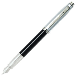 Sheaffer 100 Fountain Pen, Glossy Black Barrel with Brushed Chrome Cap and Nickel Plate Trim Fountain Pen Sheaffer 