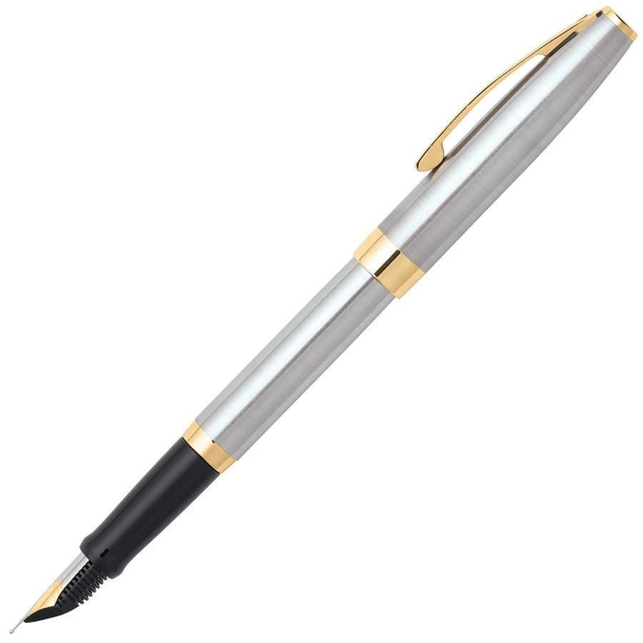 Sheaffer Sagaris Fountain Pen, Brushed Chrome Featuring Gold Tone Trim, Medium Nib Fountain Pen Sheaffer 