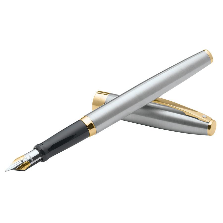 Sheaffer Sagaris Fountain Pen, Brushed Chrome Featuring Gold Tone Trim, Medium Nib Fountain Pen Sheaffer 