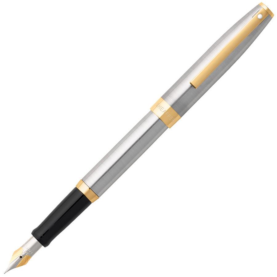 Sheaffer Sagaris Fountain Pen, Brushed Chrome Featuring Gold Tone Trim, Medium Nib Fountain Pen Sheaffer 