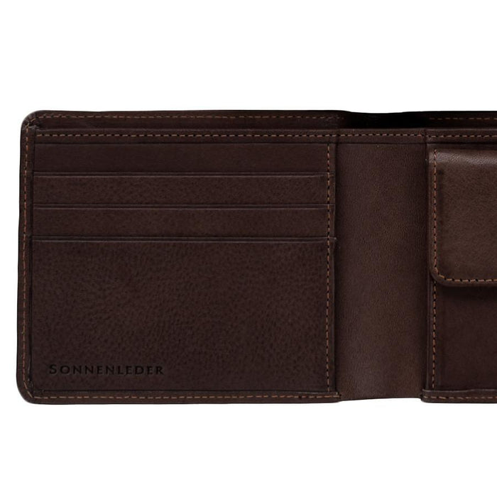 Sonnenleder "Spree" Vegetable Tanned Leather Wallet with 3 CC Slots and Coin Pocket, Mocha Brown Leather Wallet Sonnenleder 