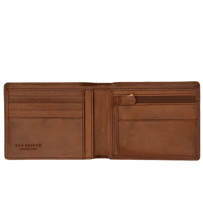 The Bridge Story Uomo Wallet with Coin Pocket and 5 CC Slots Leather Wallet The Bridge Brown 
