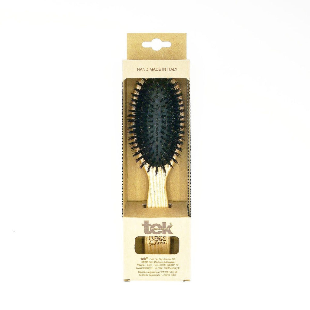 TEK Big Oval Ash Wood Hair Brush with Boar Bristles, Cushion Base Hair Brush TEK 