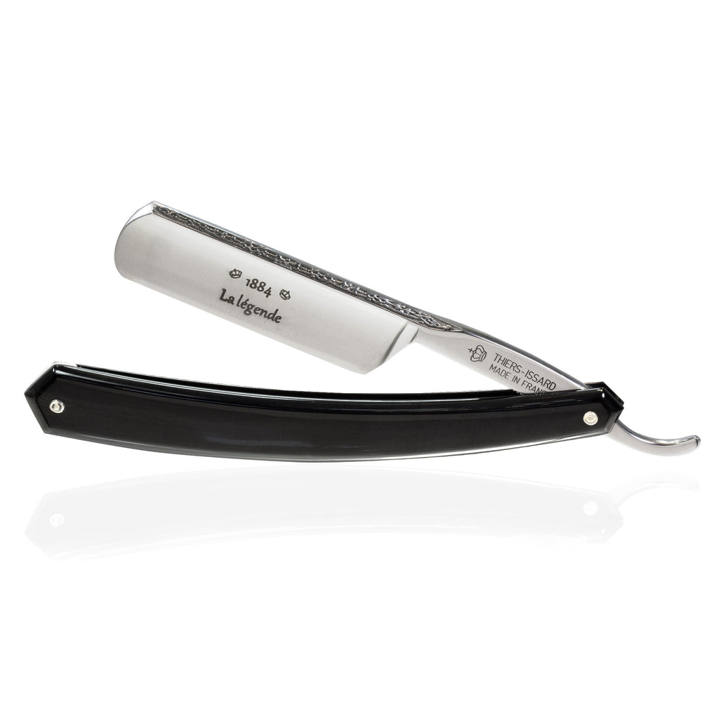 Thiers Issard La Legende Straight Razor 6/8" Bird Spine Decoration, Black Horn Handle Straight Razor Thiers Issard 