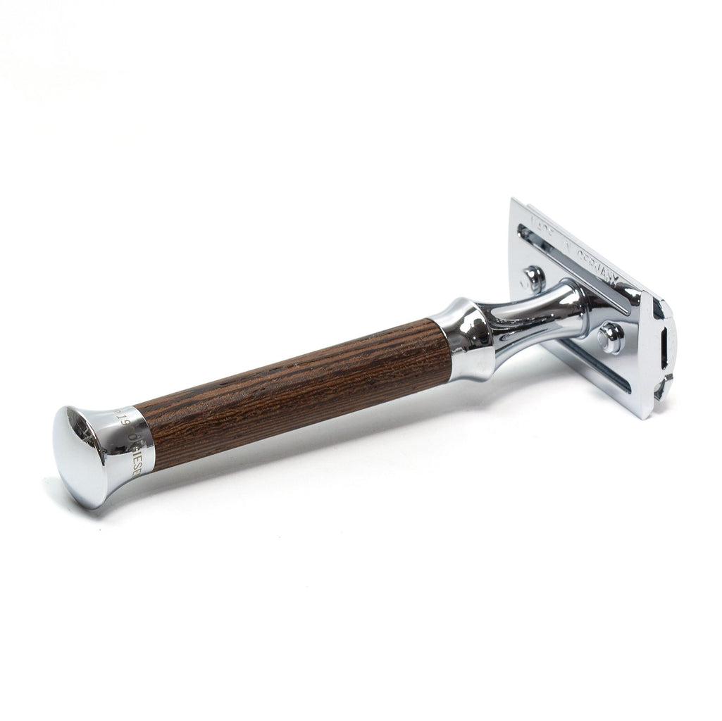 Timor 1365 Closed Comb Safety Razor with Solid Wenge Wood Long Handle Double Edge Safety Razor Timor 