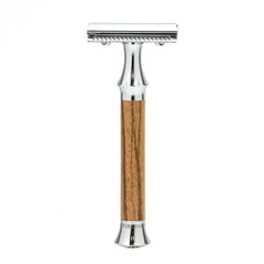 Timor 1386 Closed Comb Safety Razor with Solid Zebrano Wood Long Handle Double Edge Safety Razor Timor 