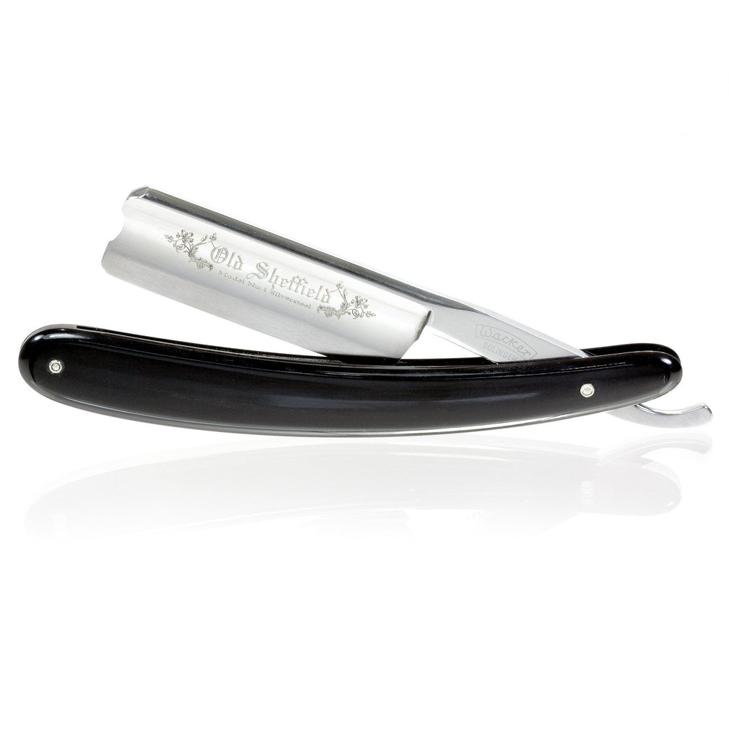 Wacker Old Sheffield Barber's Notch Straight Razor 7/8", Black Horn Handle Straight Razor Wacker 