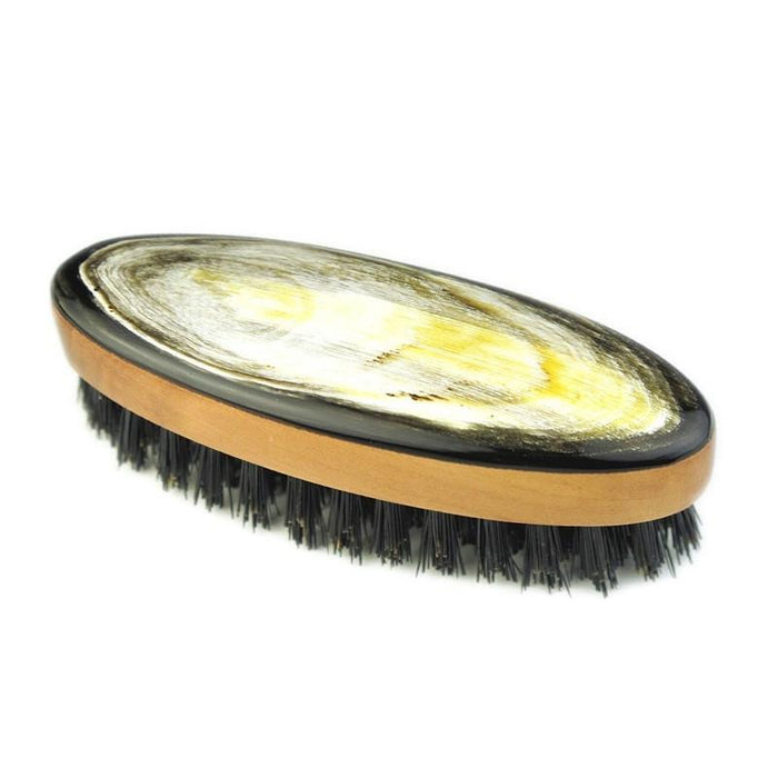 Abbeyhorn Ox Horn, Pearwood and Natural Bristle Oval Beard Brush Beard Brush Abbeyhorn 