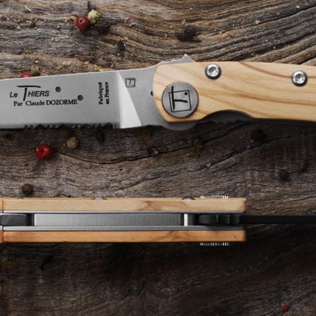 Claude Dozorme Liner Lock Le Thiers Black Blade Folding Pocket Knife and Corkscrew, Olive Wood Pocket Knife Claude Dozorme 