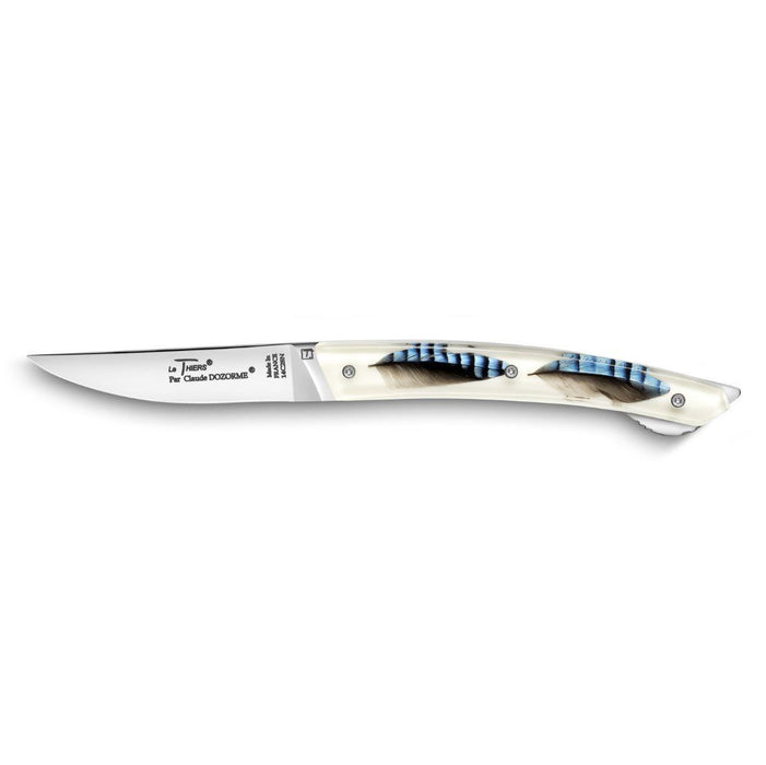 Claude Dozorme Le Thiers® Verrou Folding Pocket Knife, Blue Jay Feather Inlay Handle Pocket Knife Claude Dozorme 