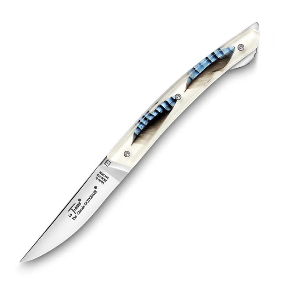 Claude Dozorme Le Thiers® Verrou Folding Pocket Knife, Blue Jay Feather Inlay Handle Pocket Knife Claude Dozorme 